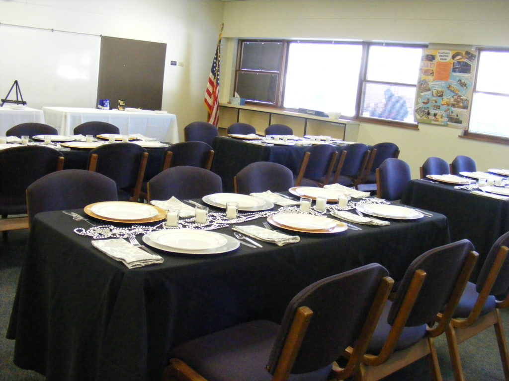 Have a smaller group for a semi-formal event? Our meeting rooms can be used for all types of events! Pictured here is the set up for a beautiful anniversary dinner.