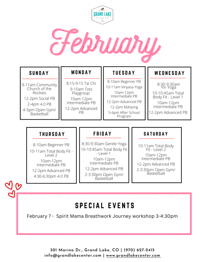 February fitness and recreation schedule